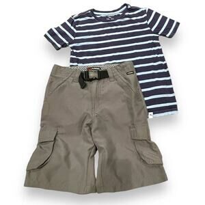 Tommy Bahama Sz 7 Blue Striped Shirt  | Tony Hawk Gray Cargo Shorts LOT of 2